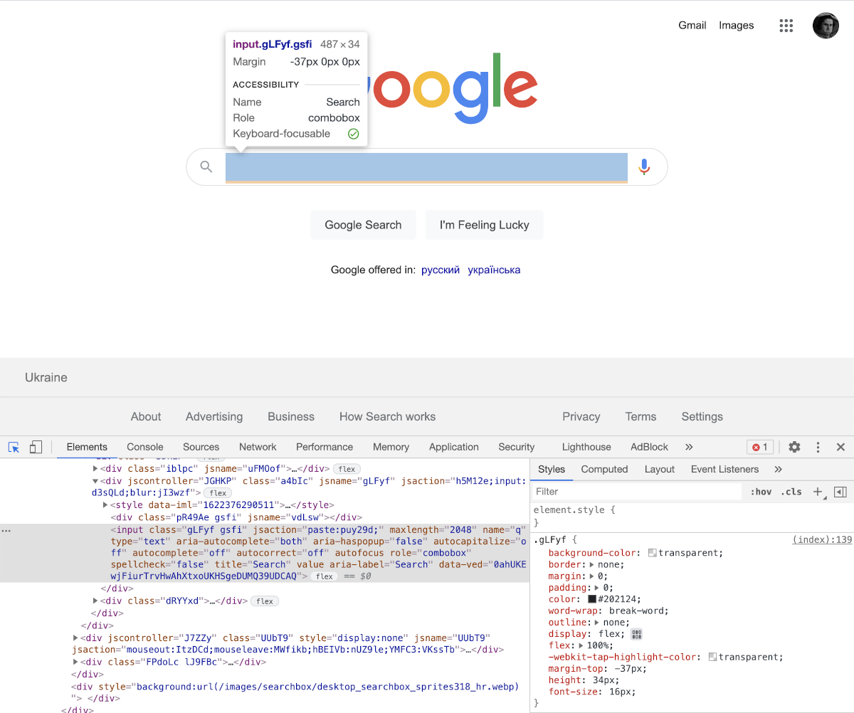 Google Search selectors