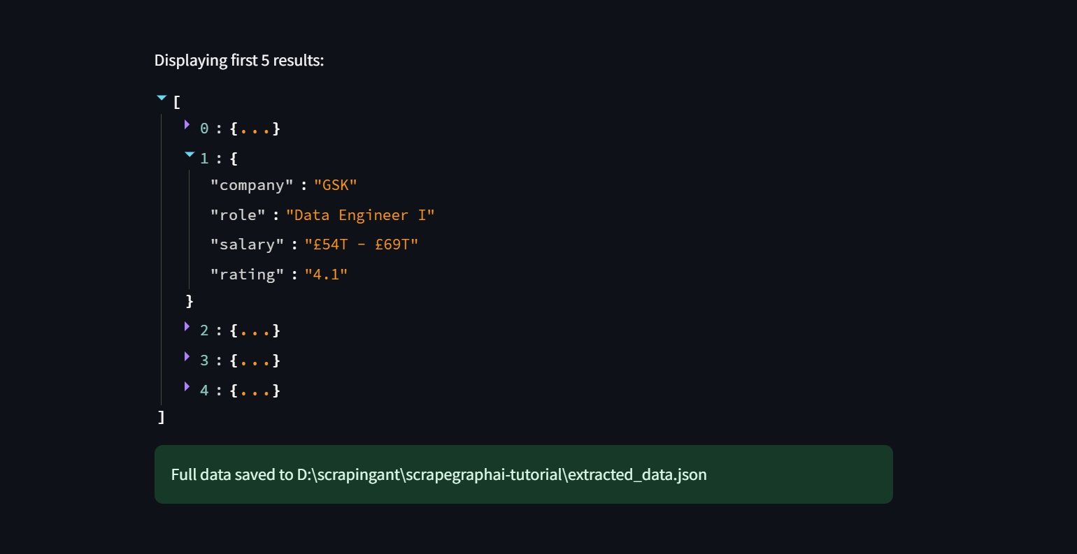 Glassdoor JSON result