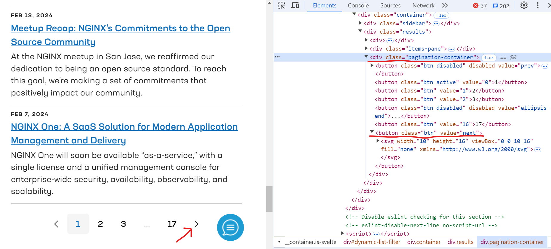 handling pagination