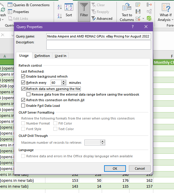 Scrape Data from Websites To Excel: Step 5 - Refresh