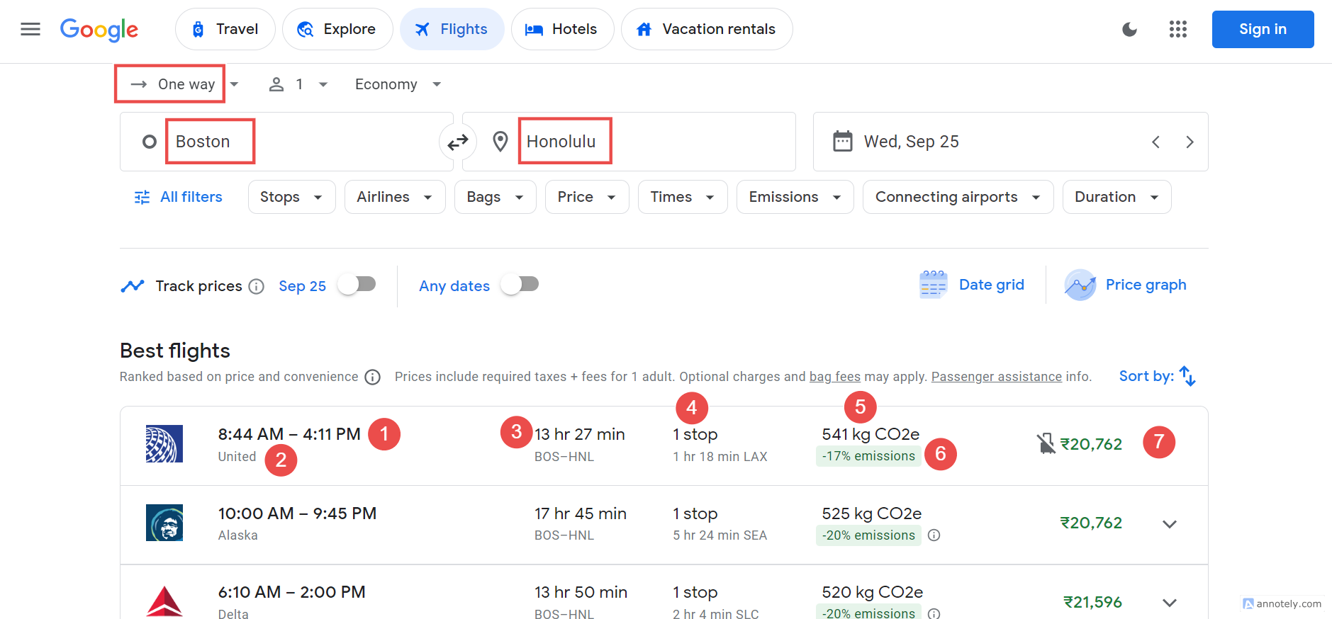 google flights first page