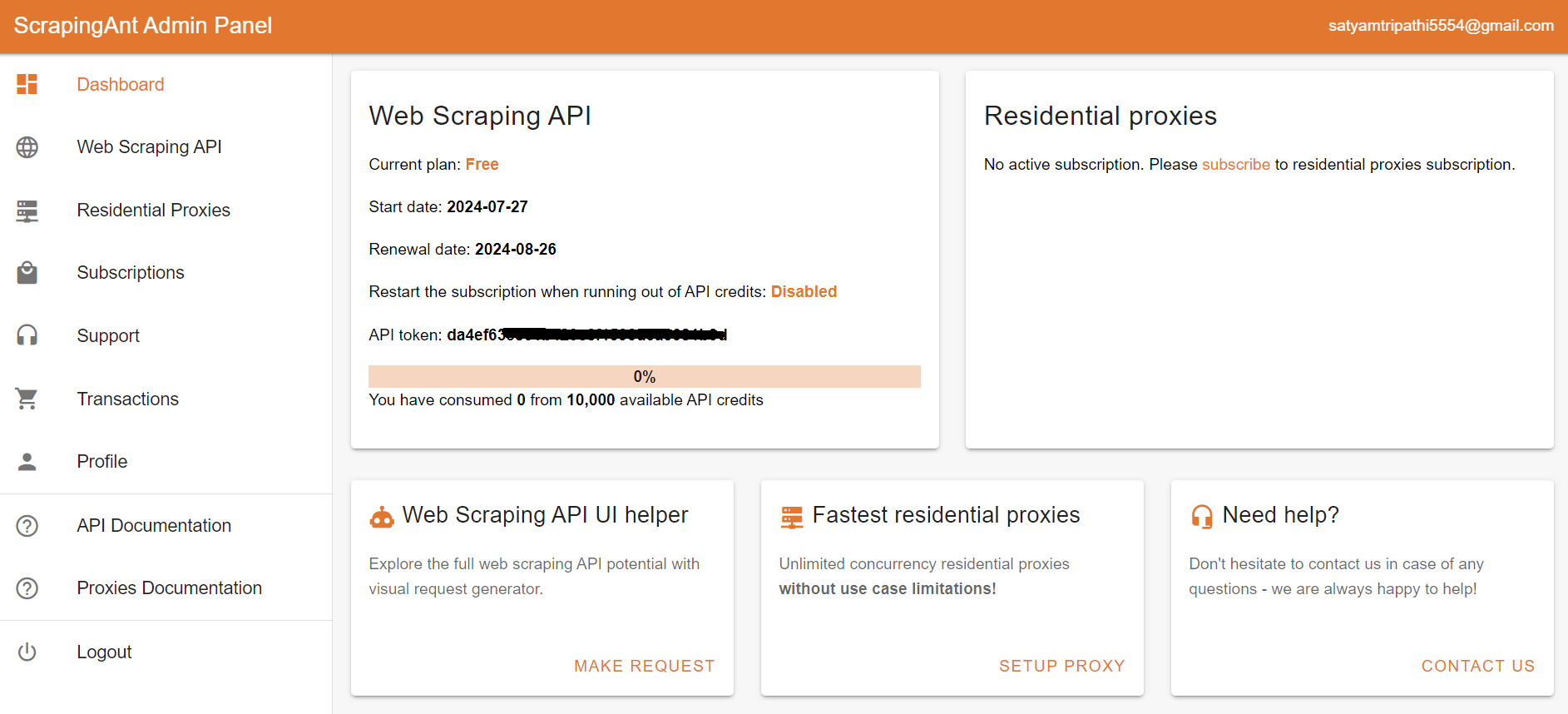 scrapingant dashboard